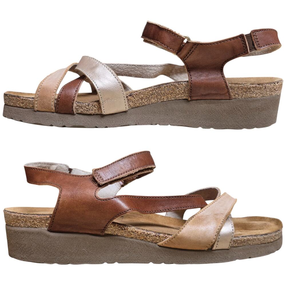 NAOT Brown Tan Leather Sophia Strappy Slingback Sandals Shoes Women's 9 9 1/2